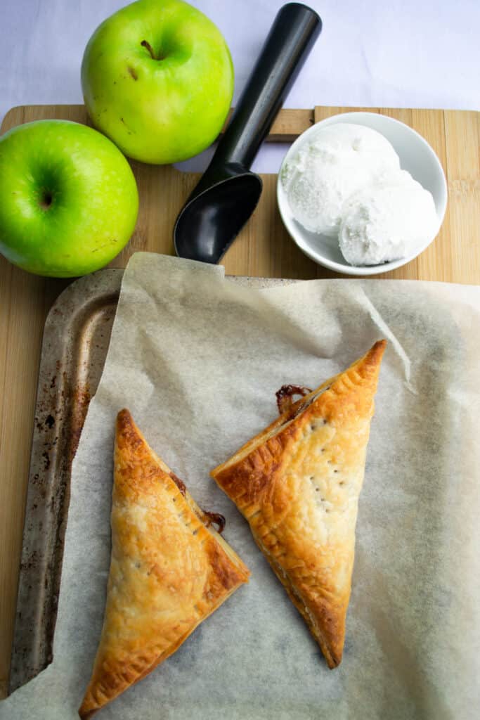 vegan apple turnovers on baking tray
