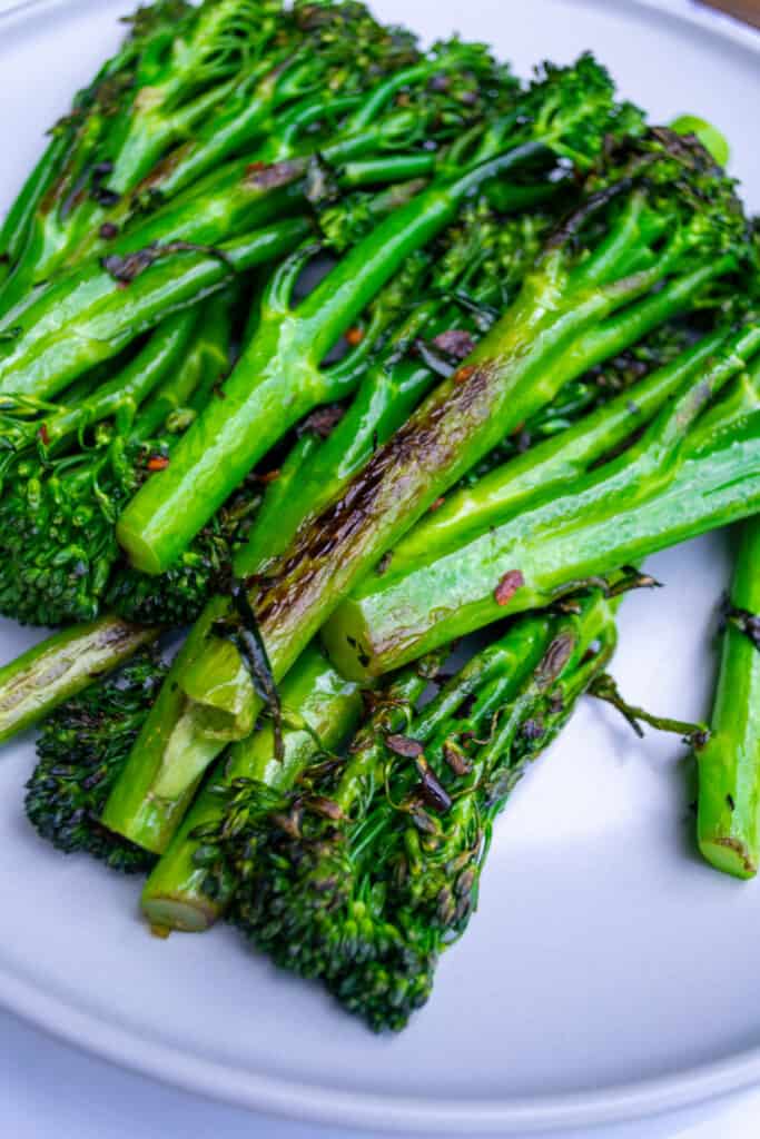 pan fried broccolini closeup