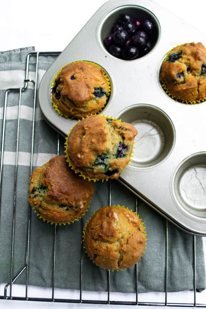 blueberry vegan muffins on tray
