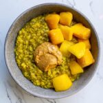 golden turmeric oatmeal with mango