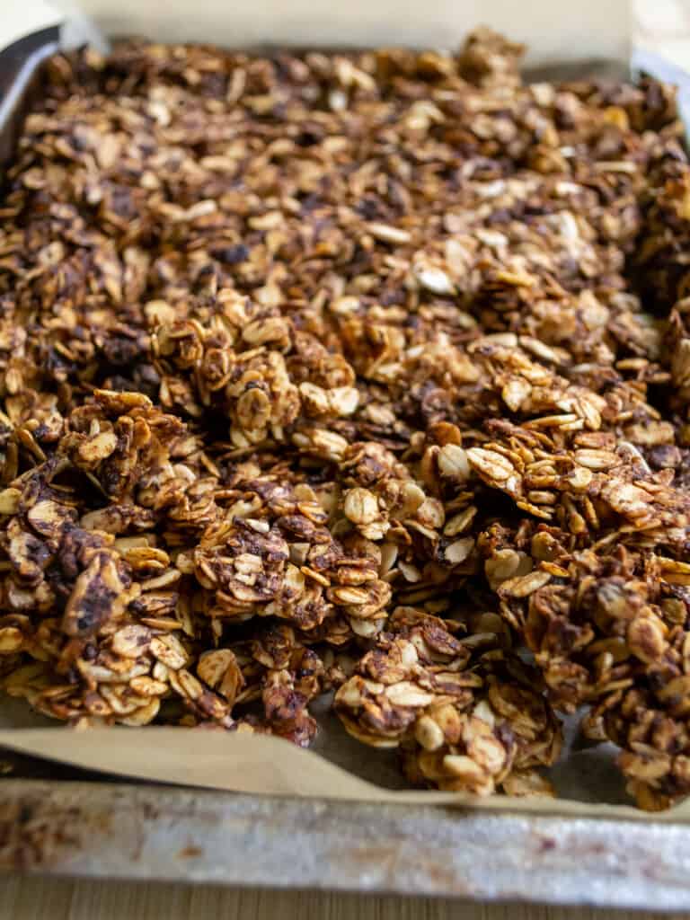 healthy granola on a baking tray