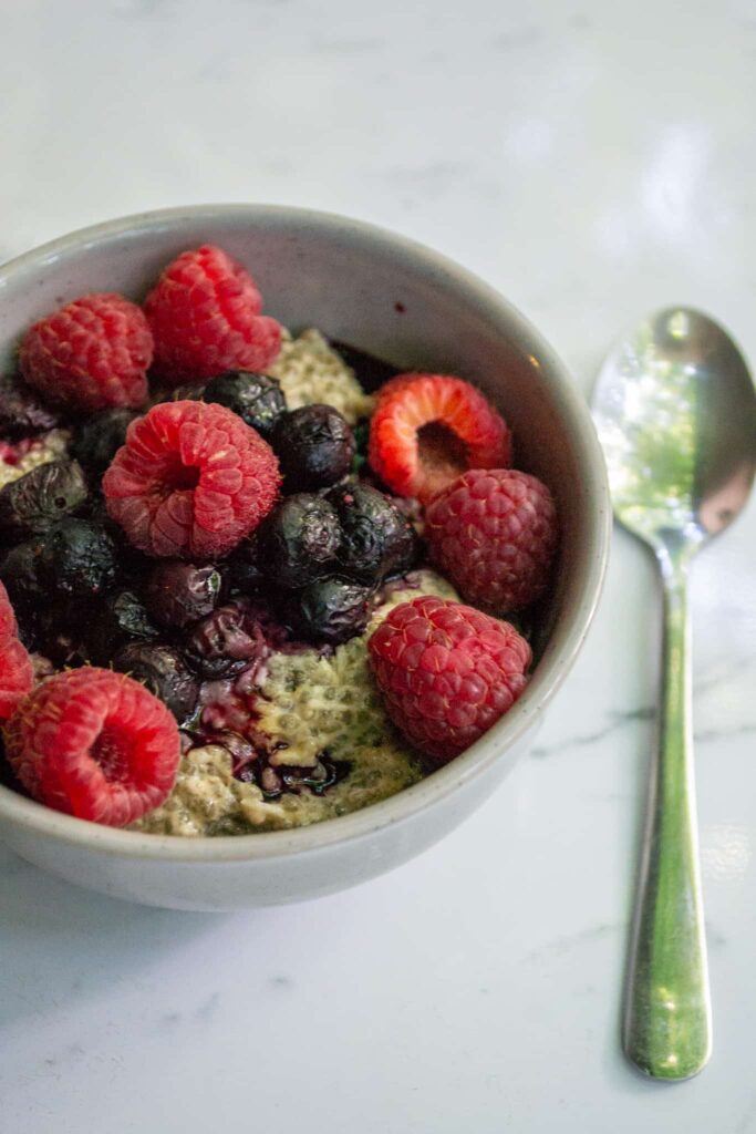 berry chia pudding in a bowl