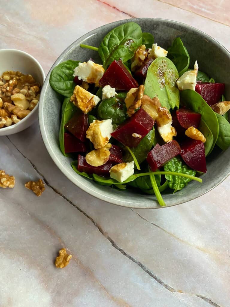 beetroot goat cheese salad close up