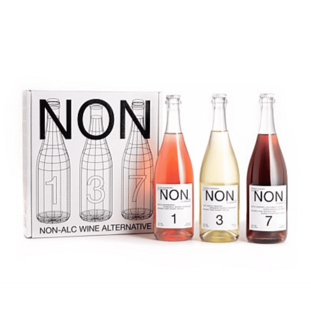 3 packs of NON alcohol-free wine next to a NON box.
