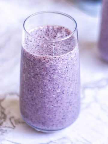 Thumbnail image for cherry berry smoothie showing purple smoothie in a glass.