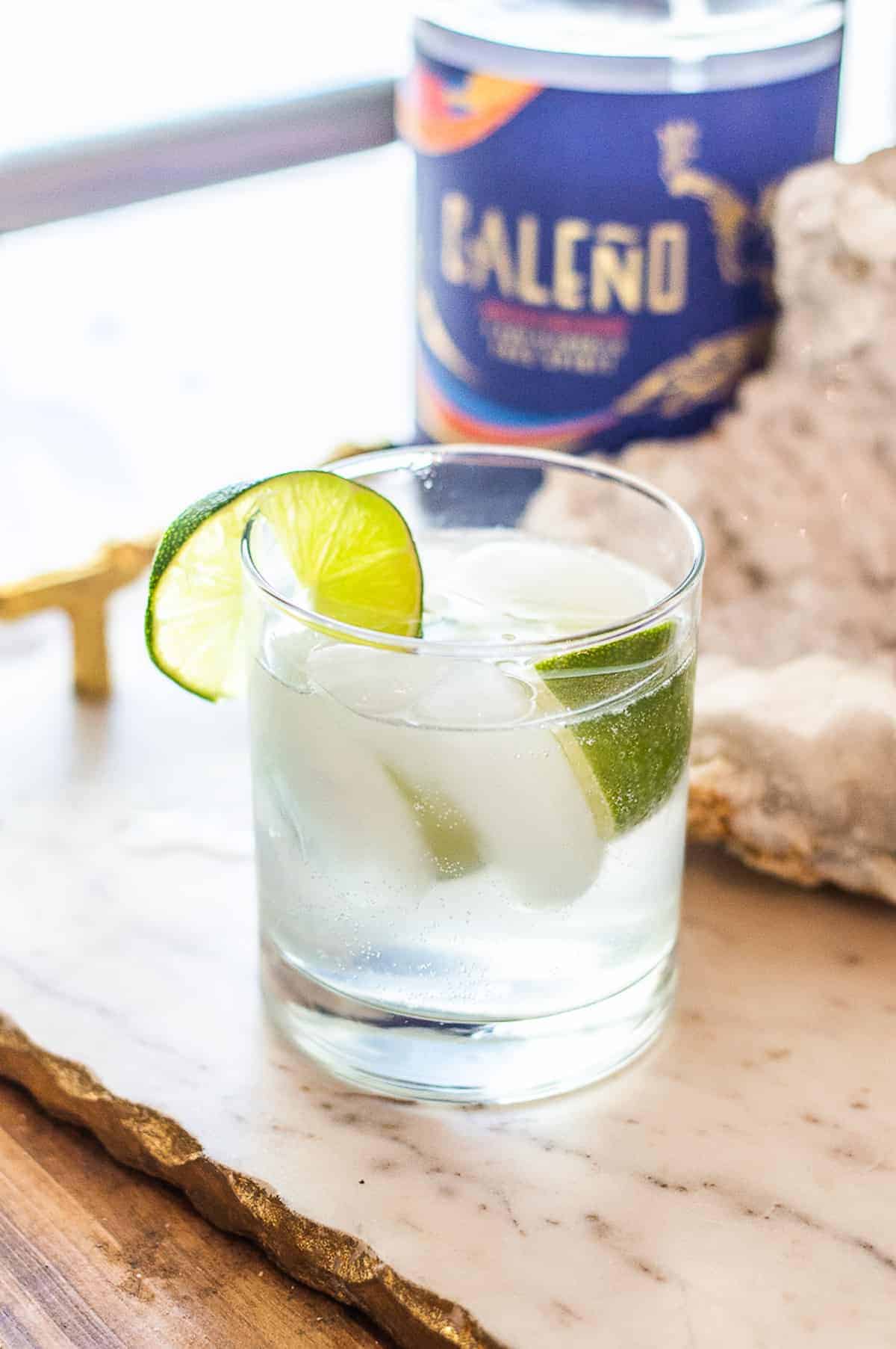 An alcohol-free gin and tonic to serve at a New Year's party.